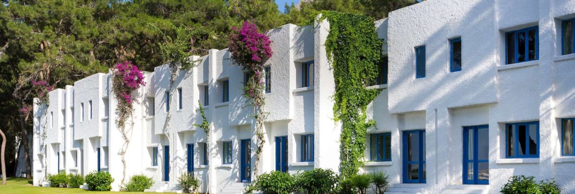 Club Med Kemer, Turkey - Exterior view of the white dwellings on the estate